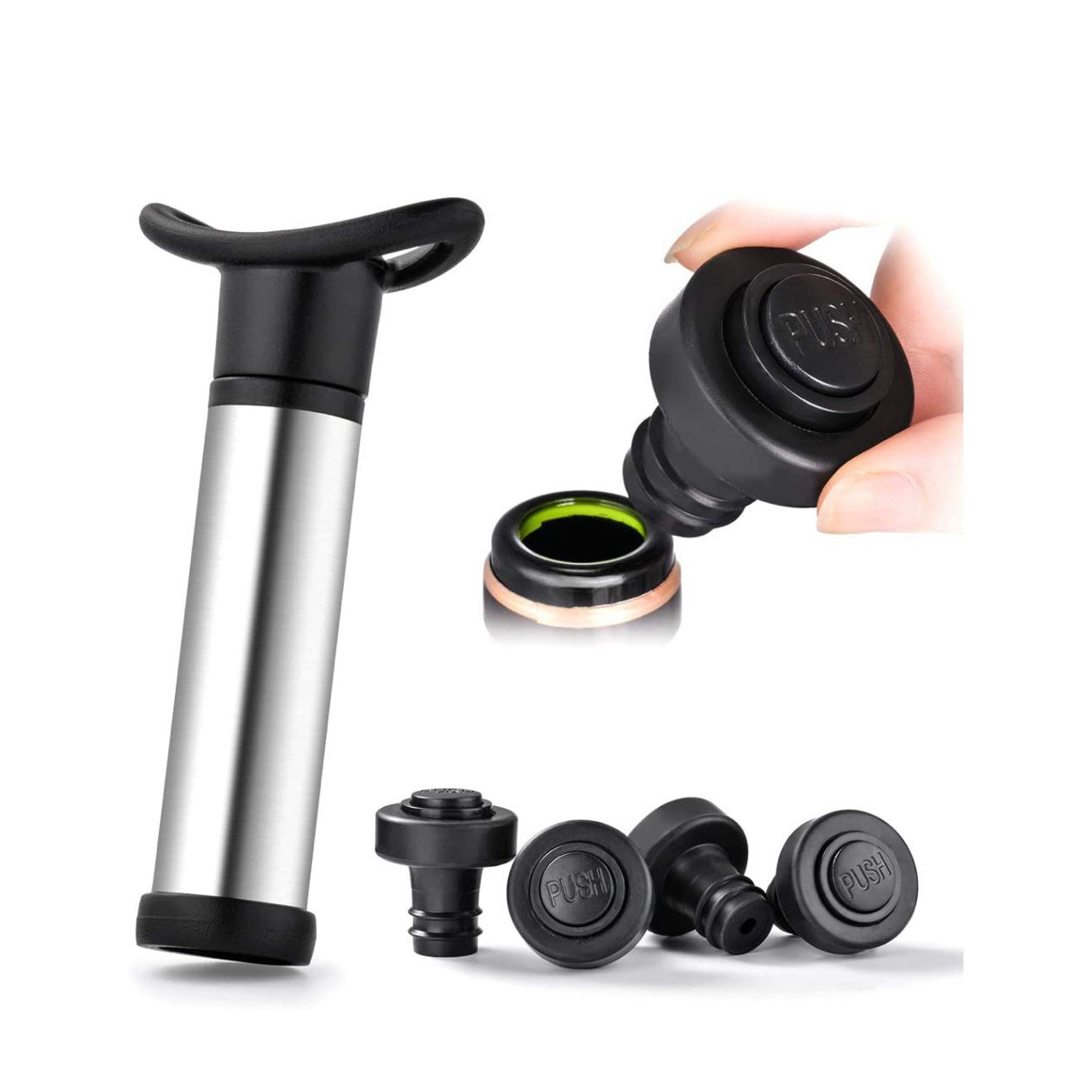 Pompe à Vide Pour Vin CHAMP - En Acier Et Silicone, 9,5 Cm, Conserve Le Vin Après Ouverture